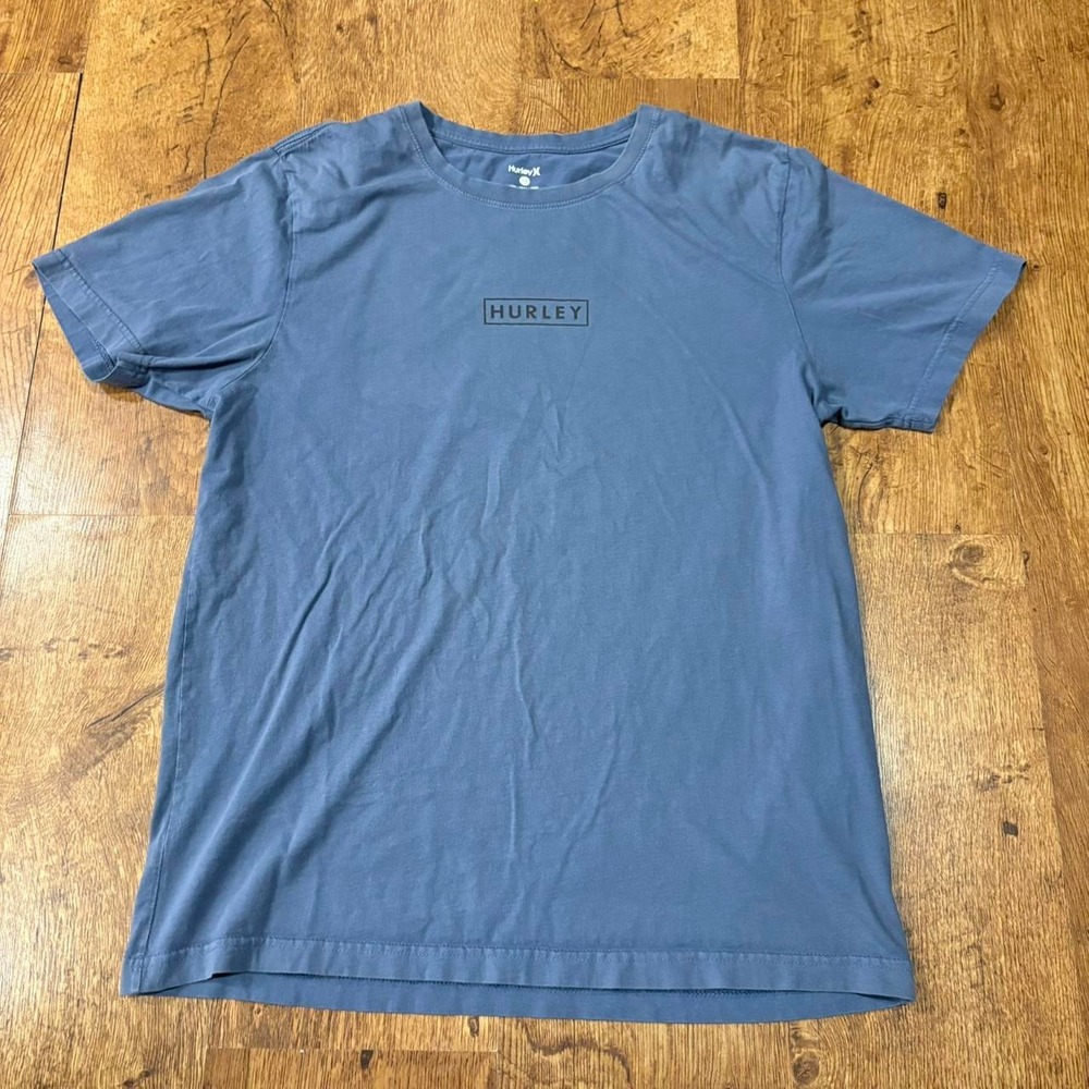 Hurley Mens Blue Box Logo Graphic T-Shirt Short Sleeve Skate Tee Large